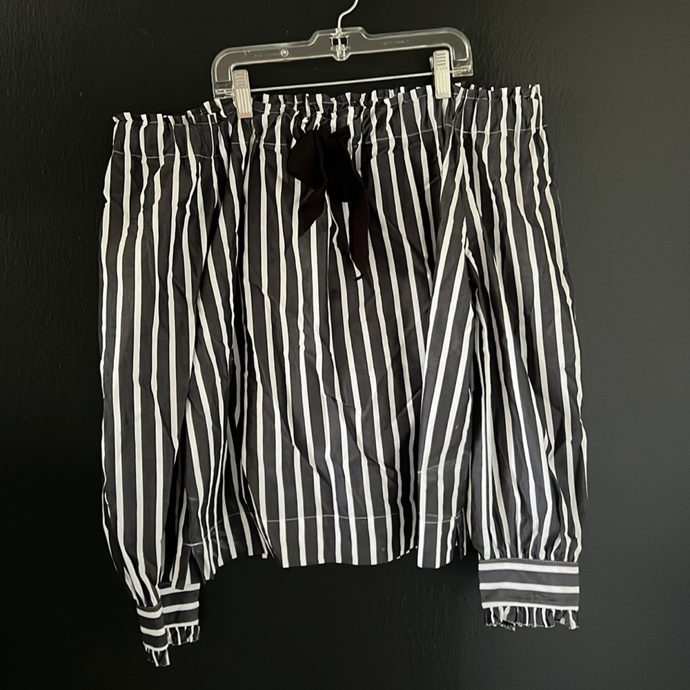 J. Crew Off the Shoulder Black and White Stripe Blouse